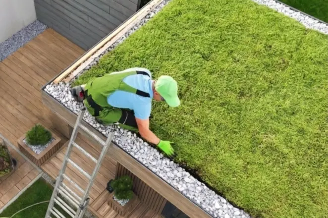 Laying turf on roof